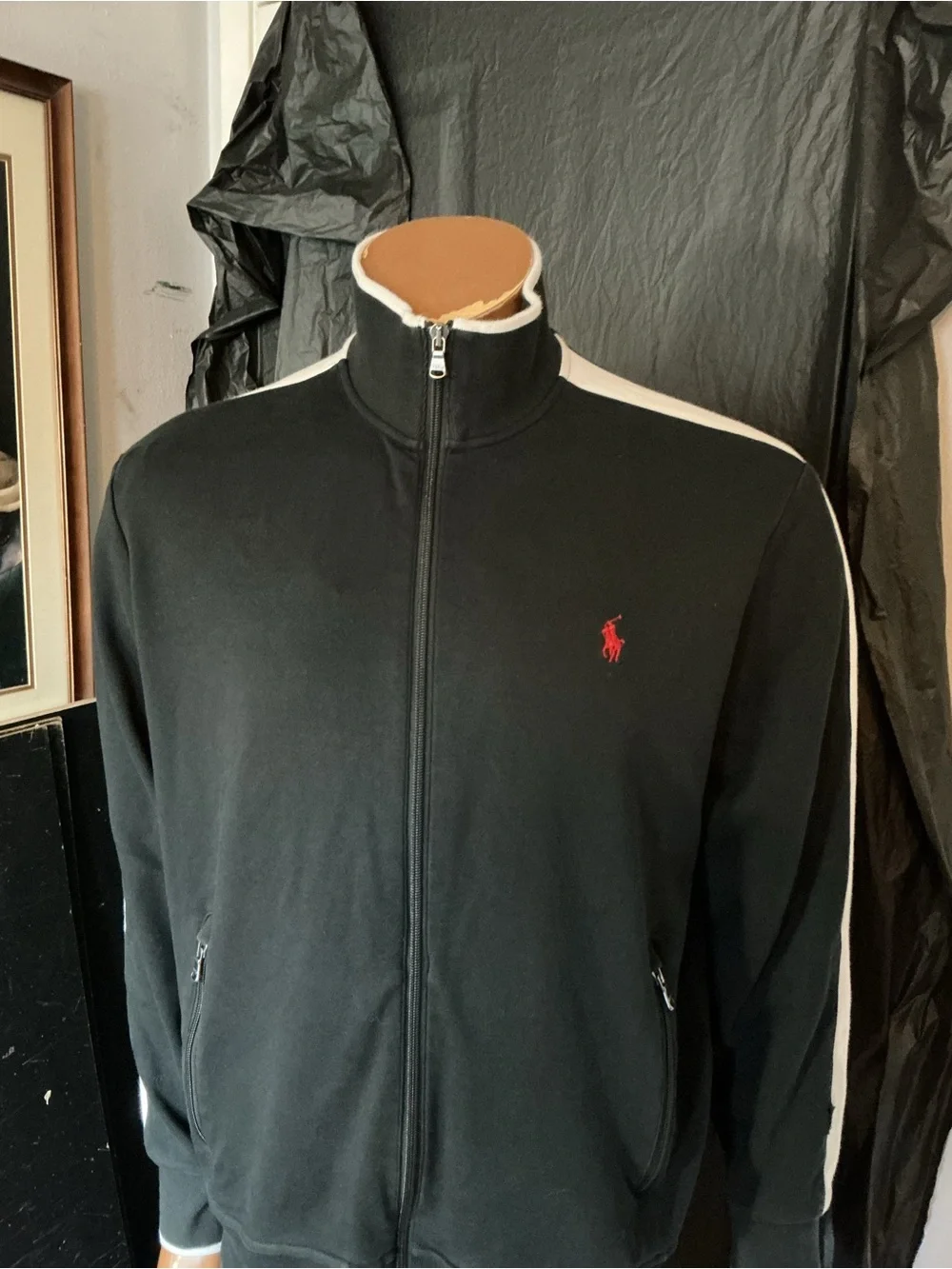 Polo Ralph Lauren Pony Logo Black & White Full Zip Mens Sweat Track Jacket